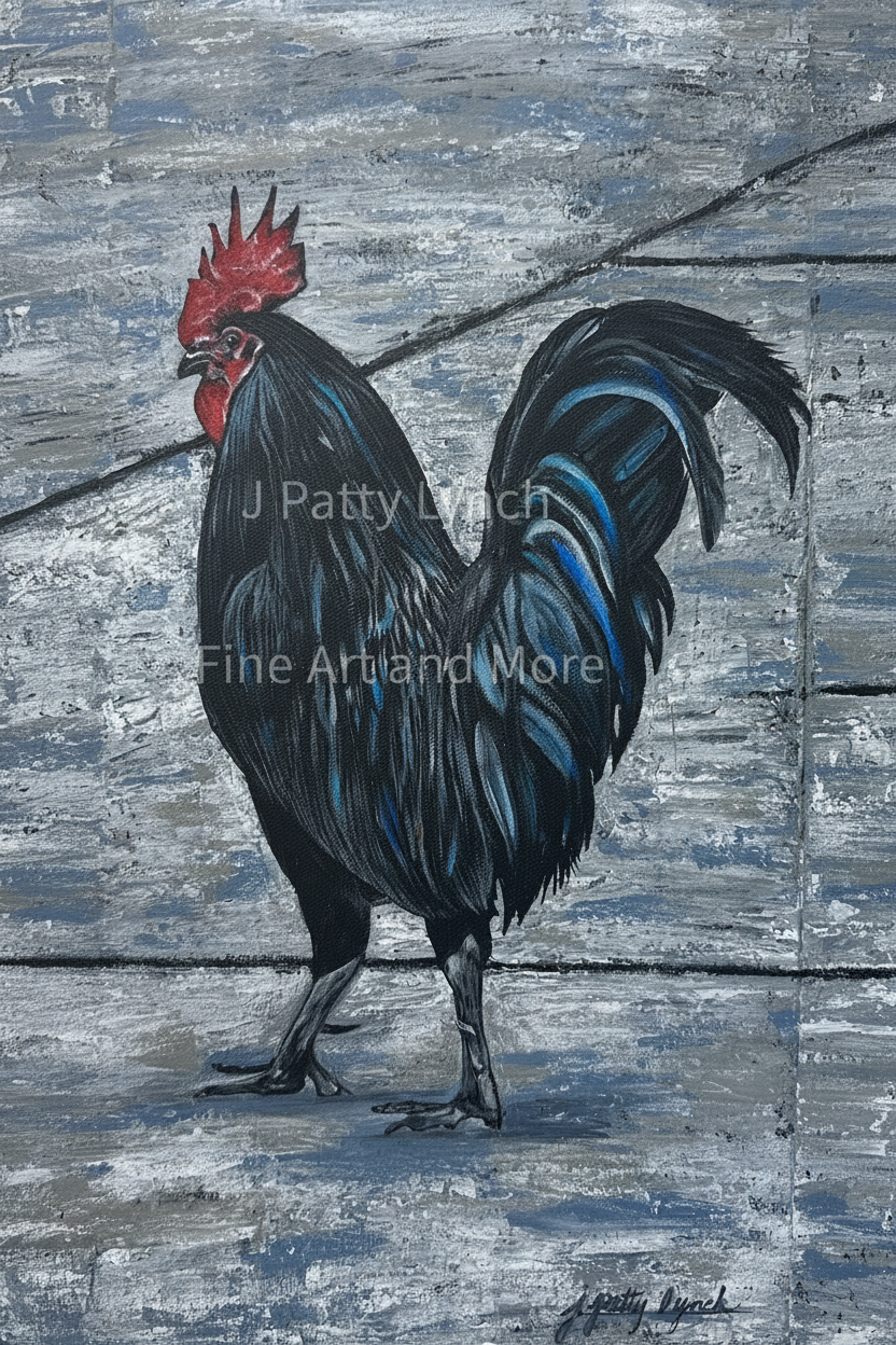 Original Acrylic - 10x20" -  Canvas - Black Rooster