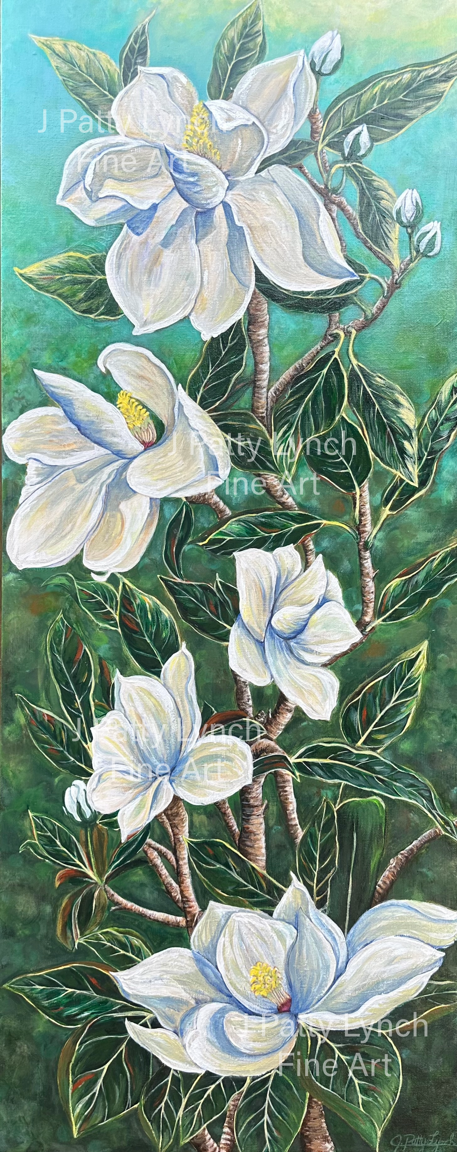 Original Acrylic - 12x40" -  Magnolias Everywhere!