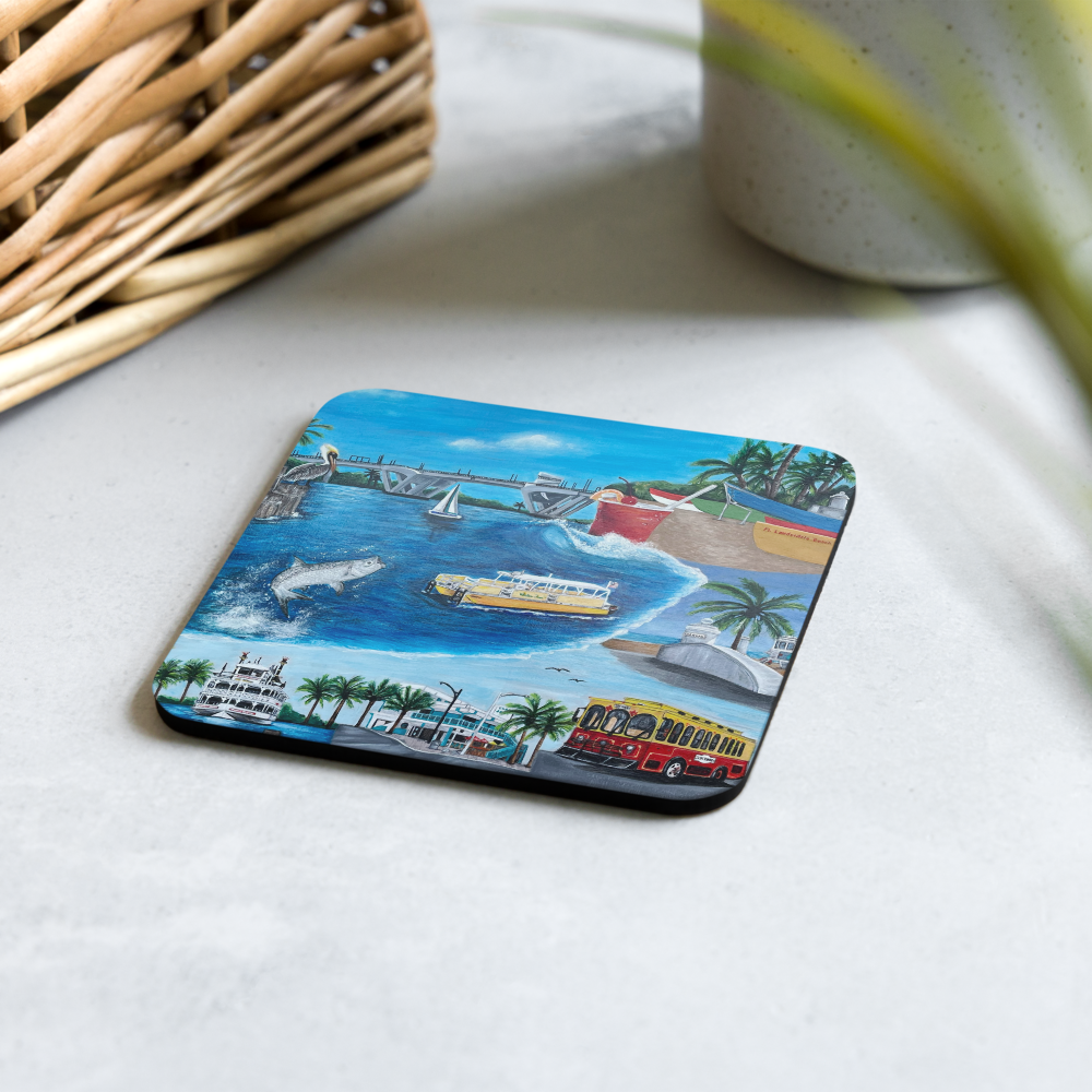Cork-back coaster - Fort Lauderdale Mural of City Icons 2