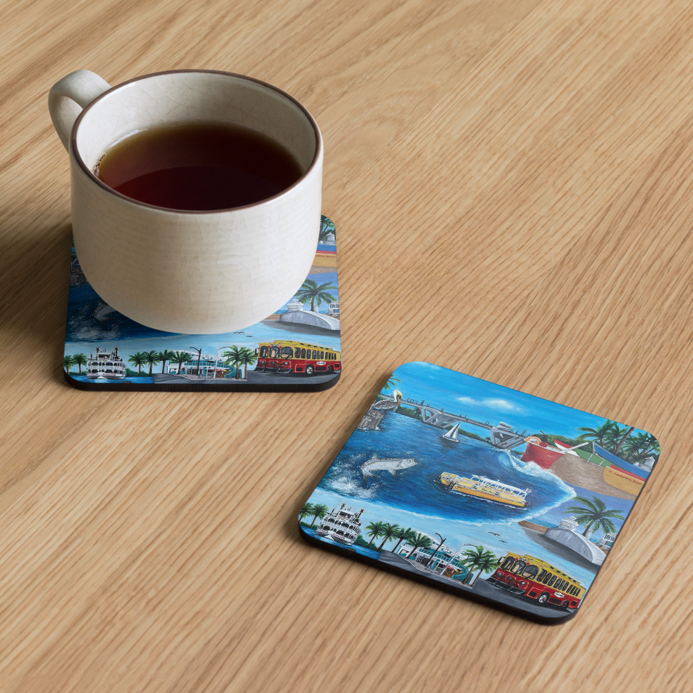 Cork-back coaster - Fort Lauderdale Mural of City Icons 2