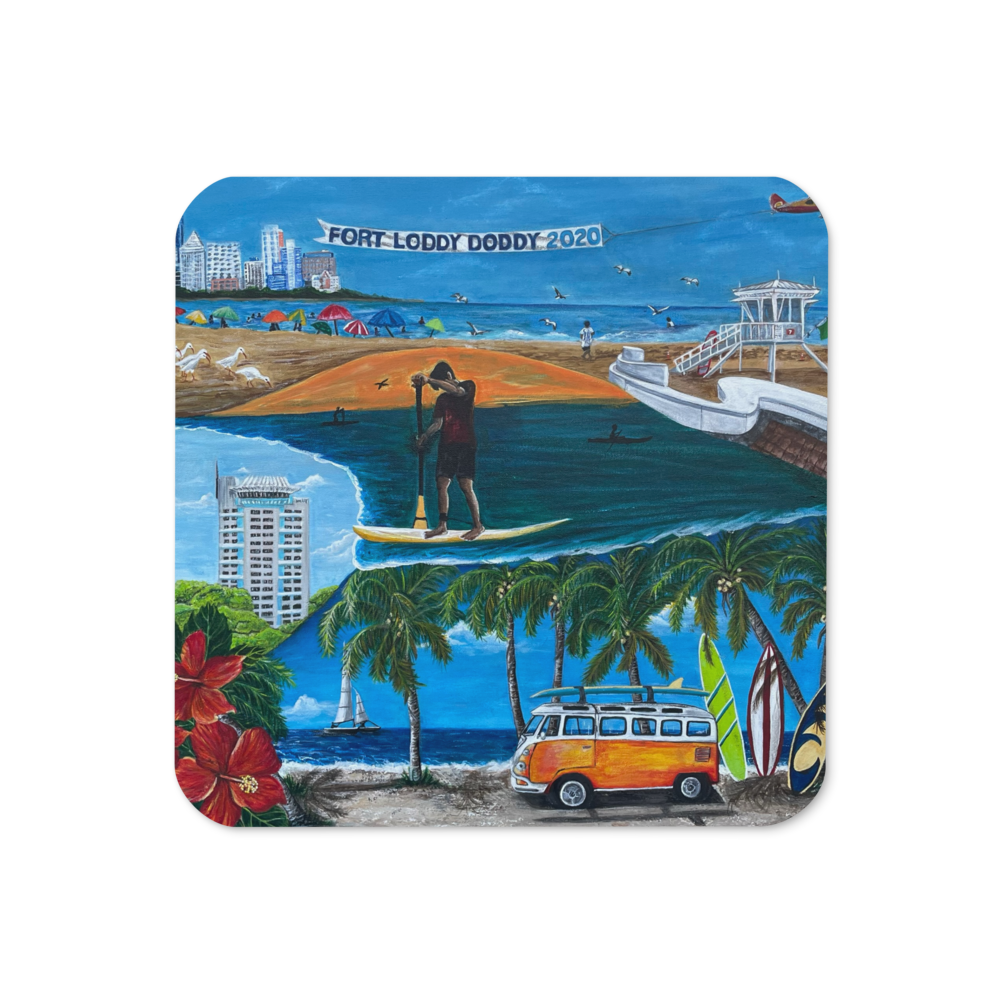 Cork-back coaster - Fort Lauderdale Mural of City Icons