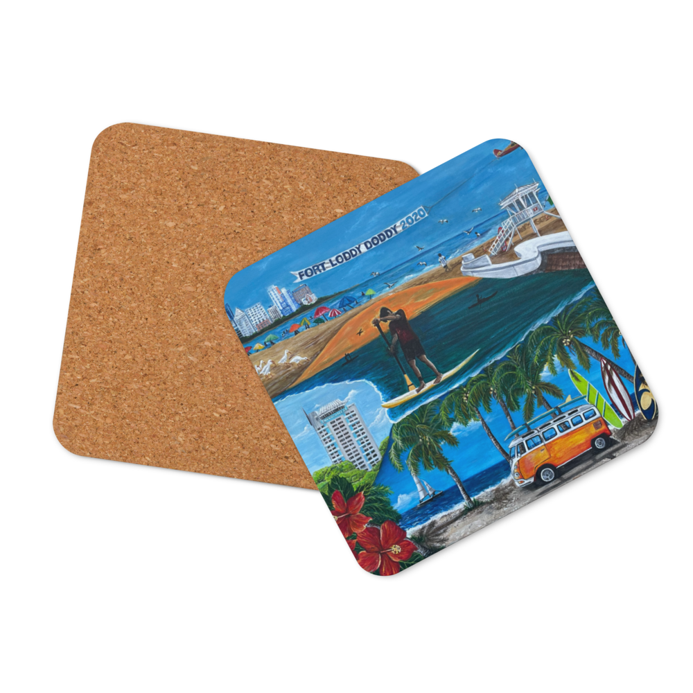 Cork-back coaster - Fort Lauderdale Mural of City Icons