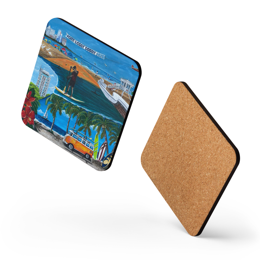 Cork-back coaster - Fort Lauderdale Mural of City Icons