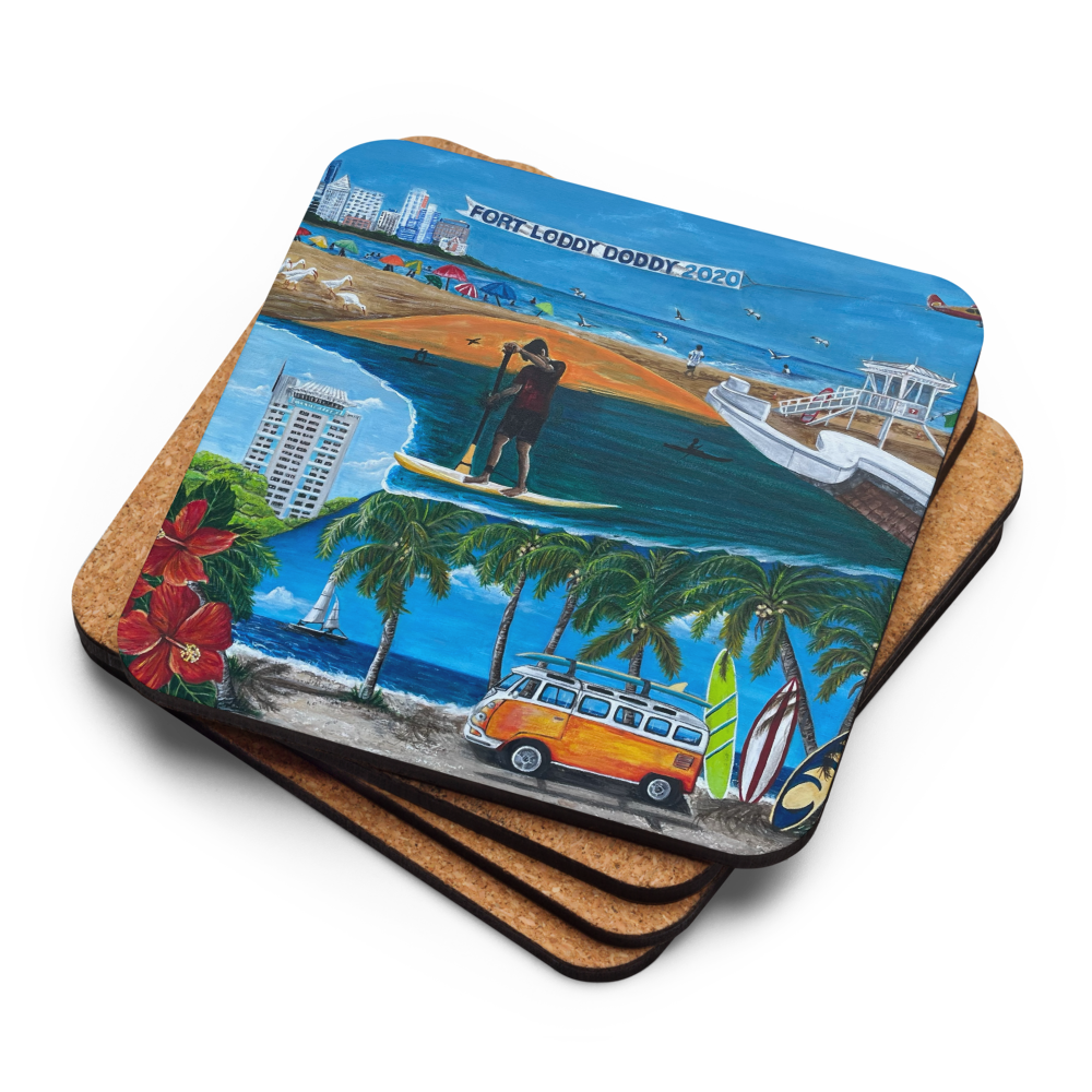 Cork-back coaster - Fort Lauderdale Mural of City Icons