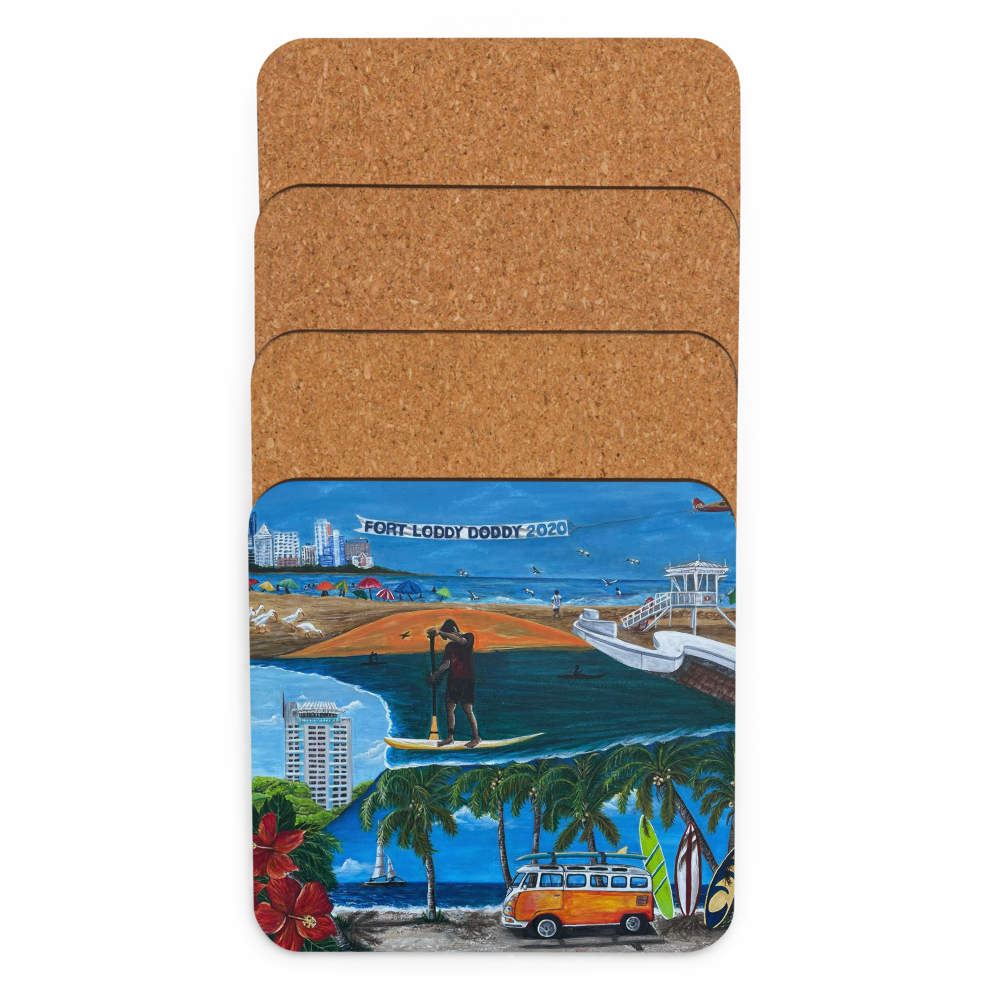 Cork-back coaster - Fort Lauderdale Mural of City Icons