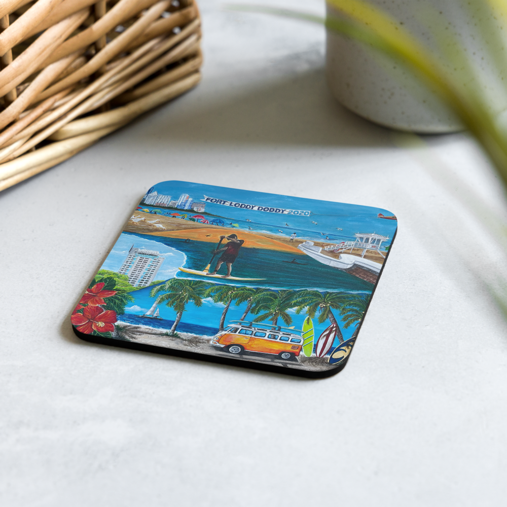 Cork-back coaster - Fort Lauderdale Mural of City Icons