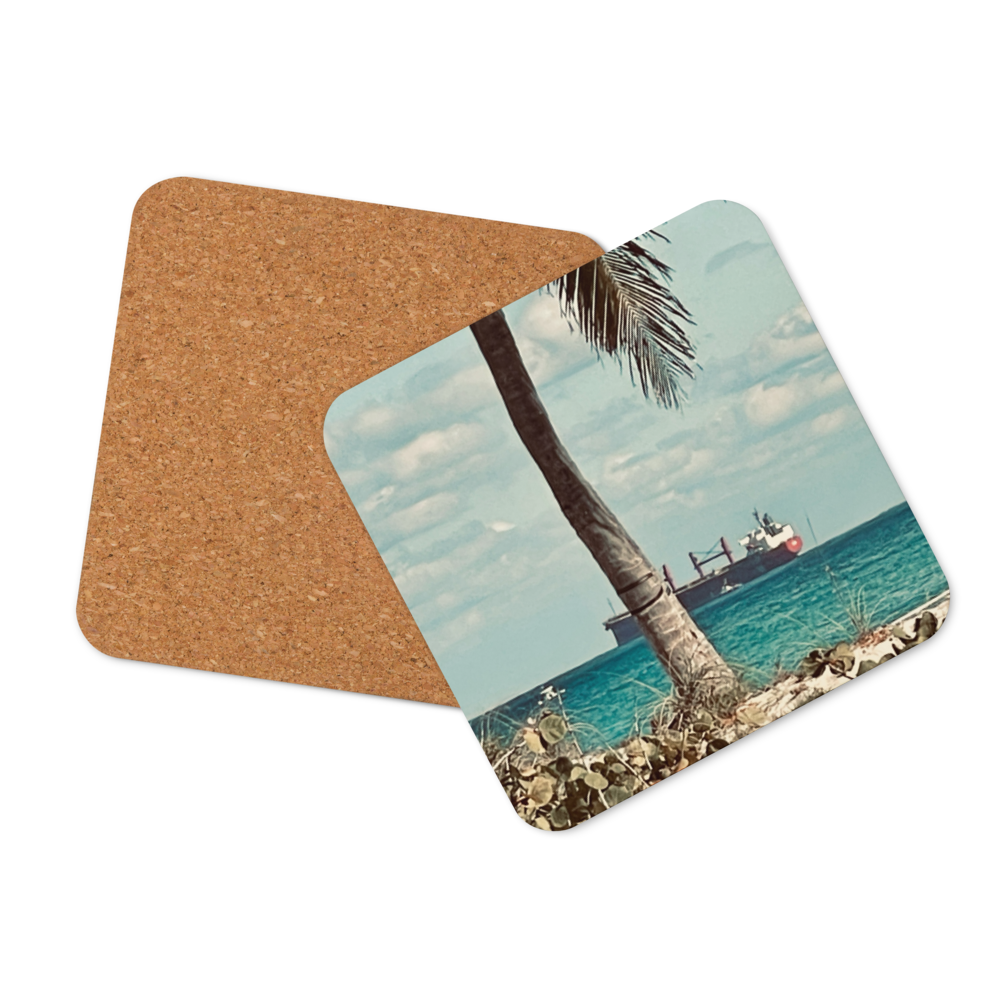 Cork-back coaster - Ship at Sea Waiting Enter Port Everglades