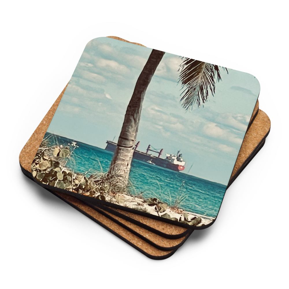 Cork-back coaster - Ship at Sea Waiting Enter Port Everglades