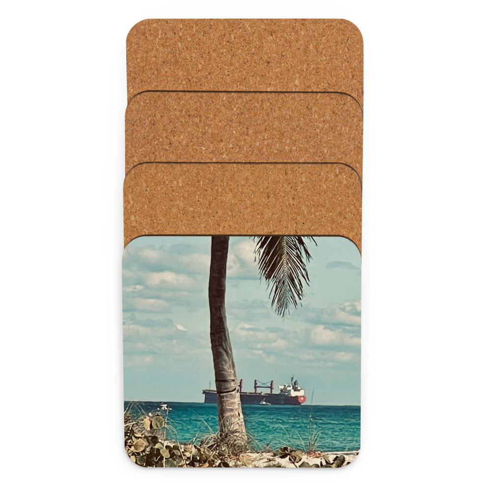 Cork-back coaster - Ship at Sea Waiting Enter Port Everglades