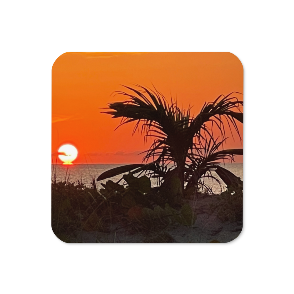 Cork-back coaster - Sunrise w a Baby Coconut Tree