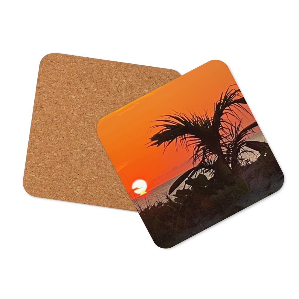 Cork-back coaster - Sunrise w a Baby Coconut Tree
