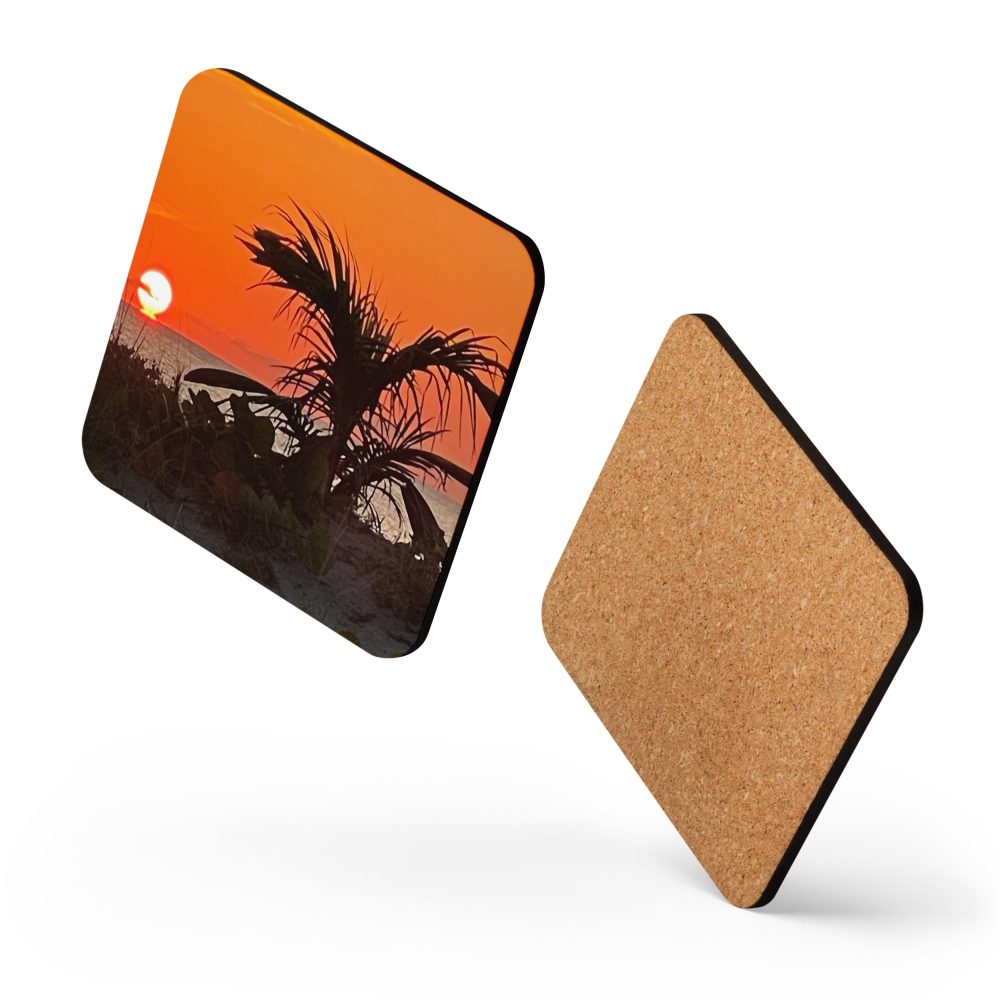 Cork-back coaster - Sunrise w a Baby Coconut Tree