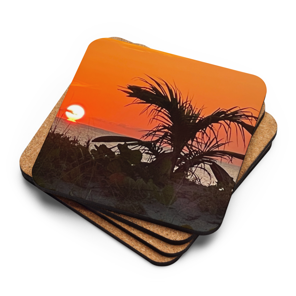 Cork-back coaster - Sunrise w a Baby Coconut Tree