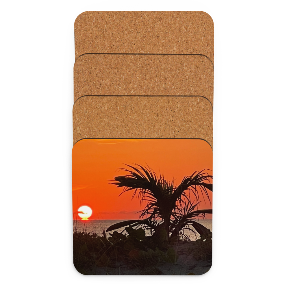 Cork-back coaster - Sunrise w a Baby Coconut Tree