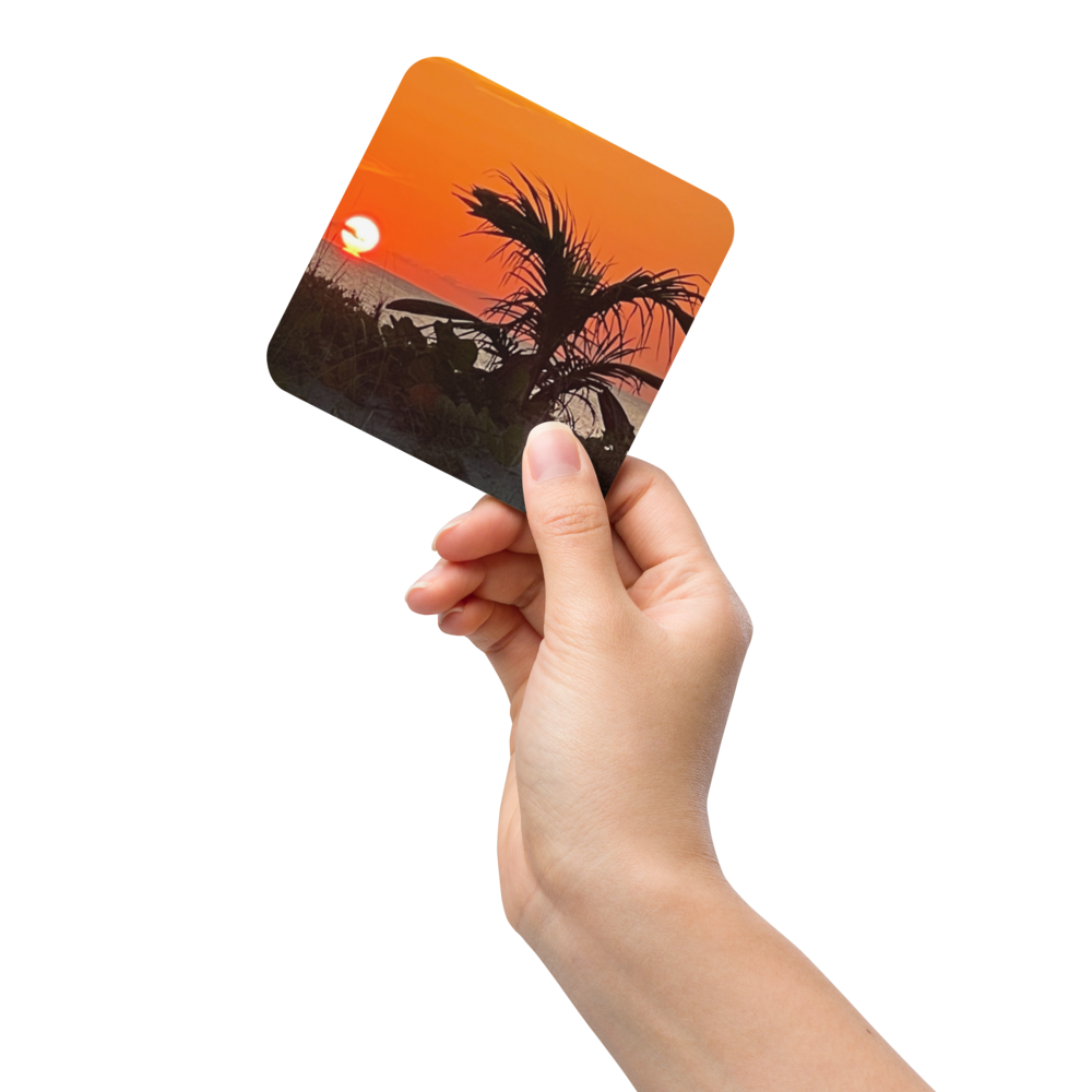 Cork-back coaster - Sunrise w a Baby Coconut Tree