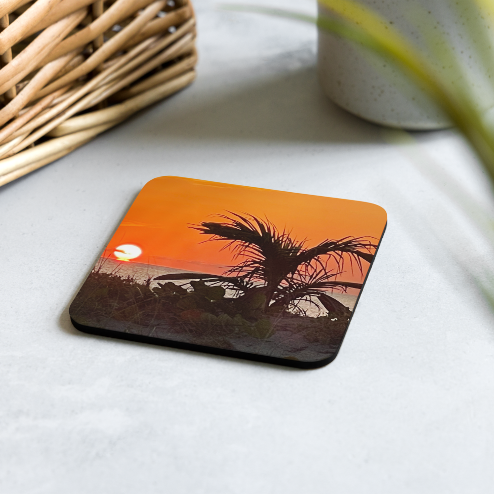 Cork-back coaster - Sunrise w a Baby Coconut Tree