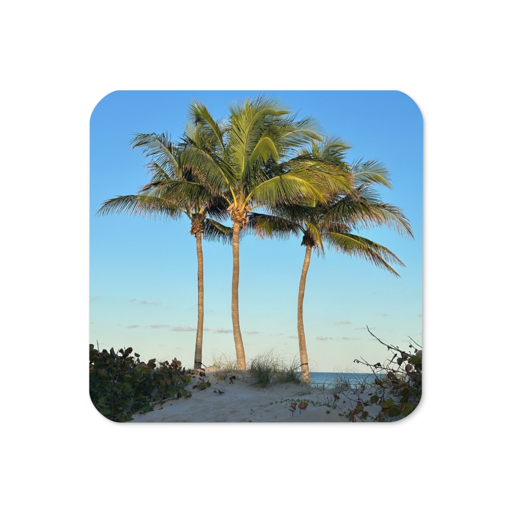 Cork-back coaster - 3 Coconut Palms- Early Morning Light at the Beach