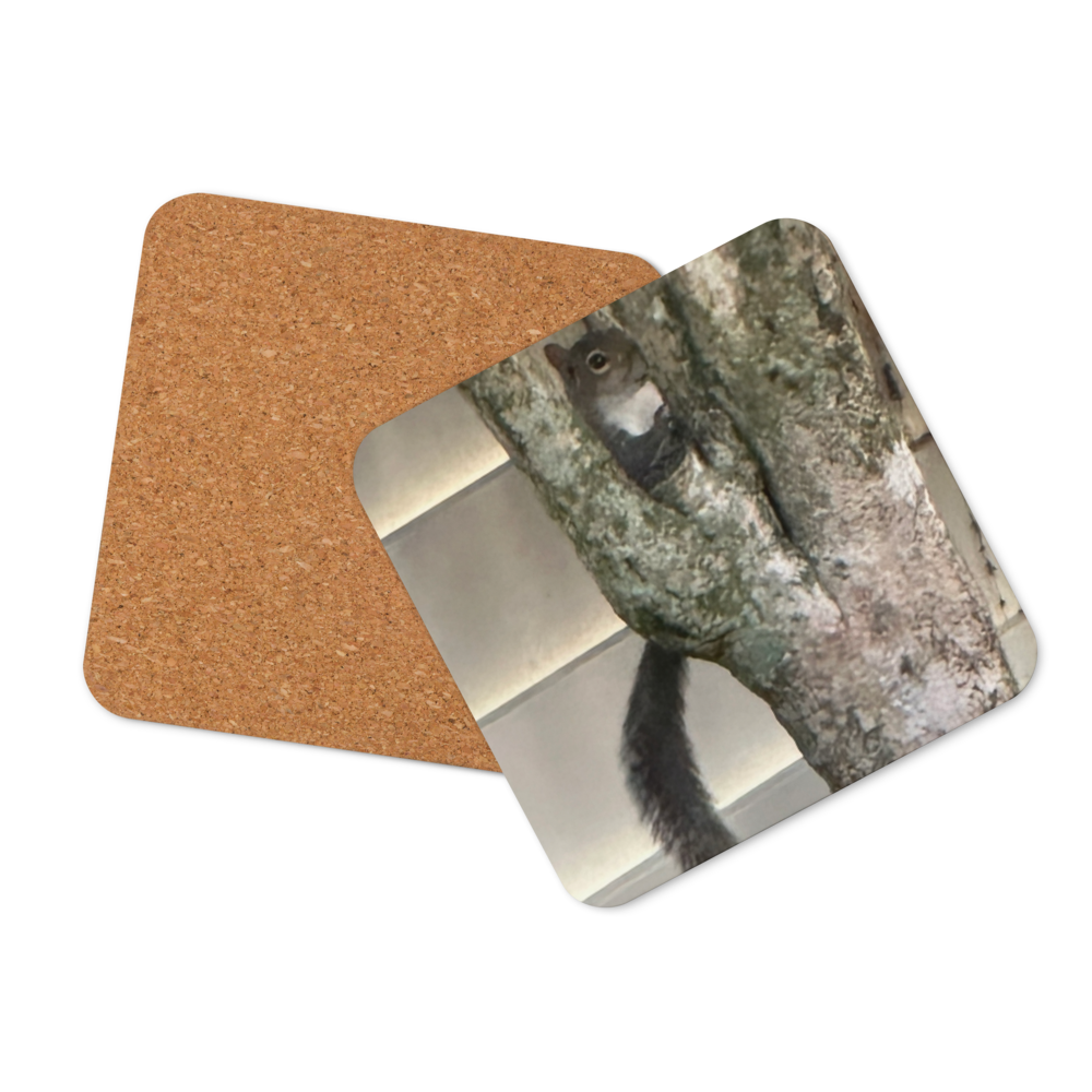 Cork-back coaster - Peek A Boo Squirrel