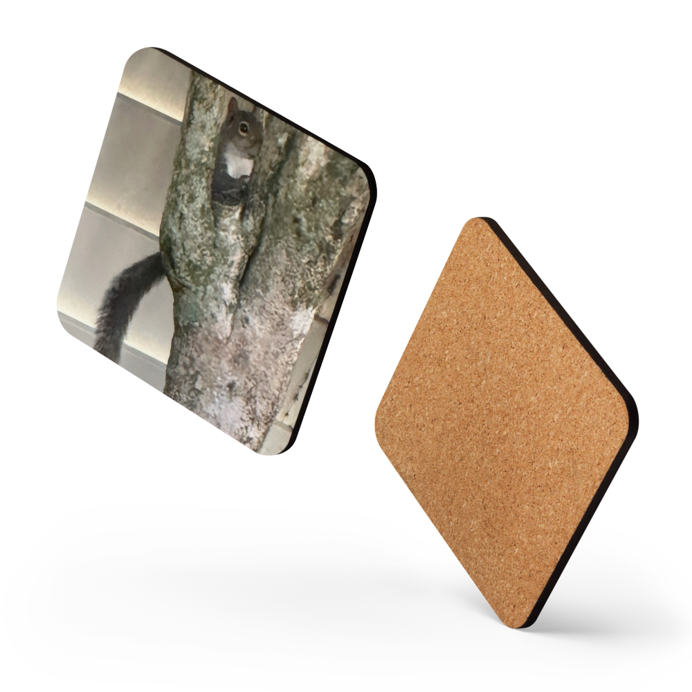 Cork-back coaster - Peek A Boo Squirrel