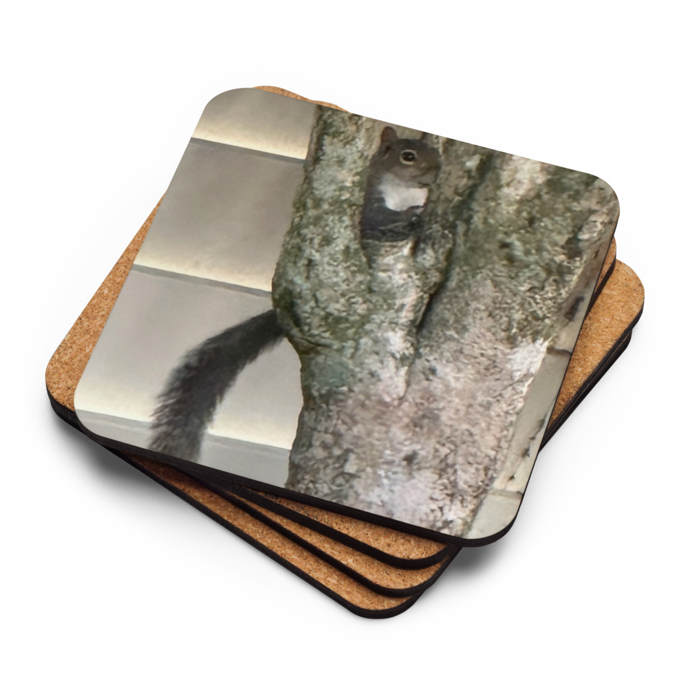 Cork-back coaster - Peek A Boo Squirrel