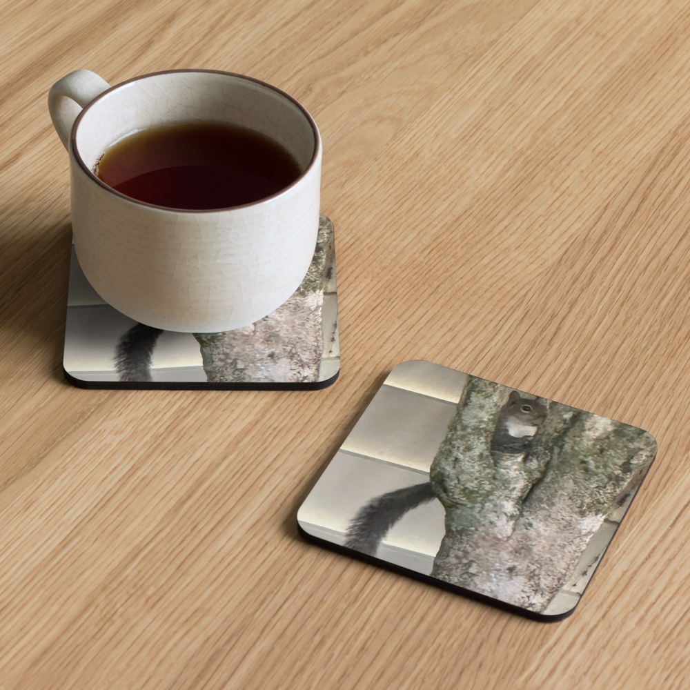 Cork-back coaster - Peek A Boo Squirrel