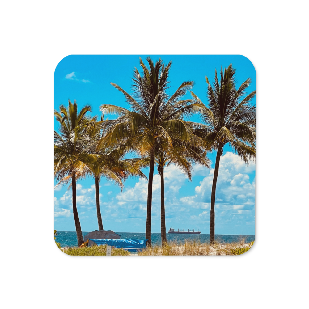 Cork-back coaster - Coconut Trees on the Beach