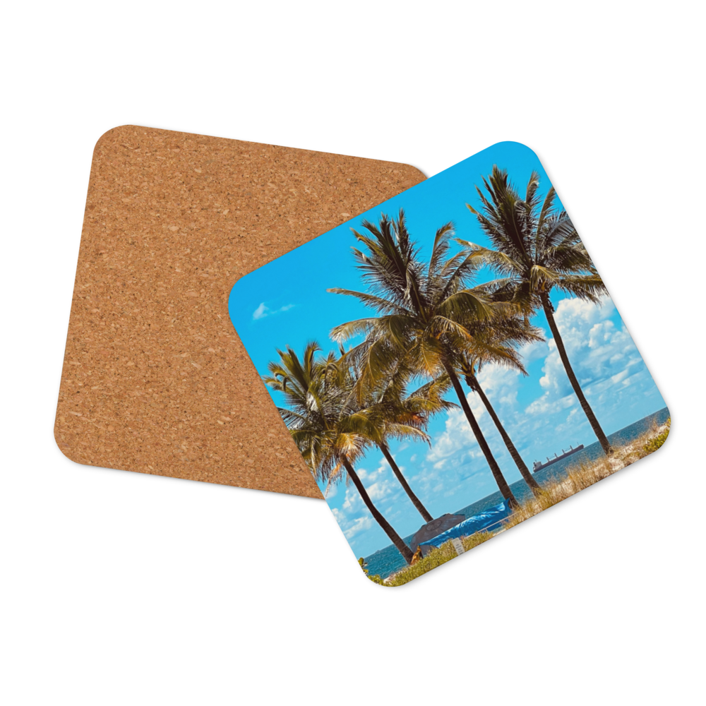 Cork-back coaster - Coconut Trees on the Beach