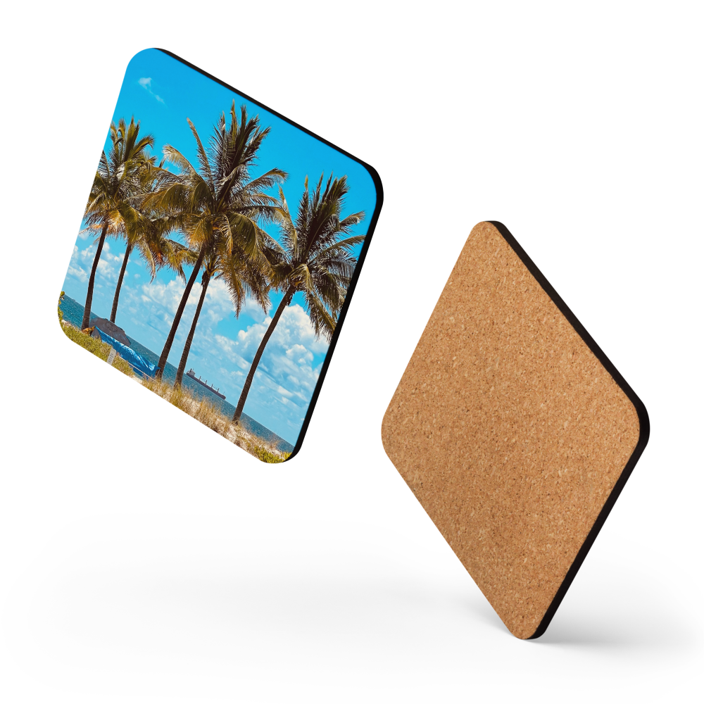 Cork-back coaster - Coconut Trees on the Beach