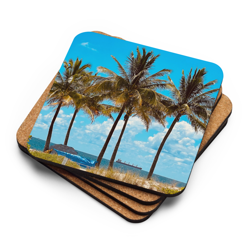Cork-back coaster - Coconut Trees on the Beach