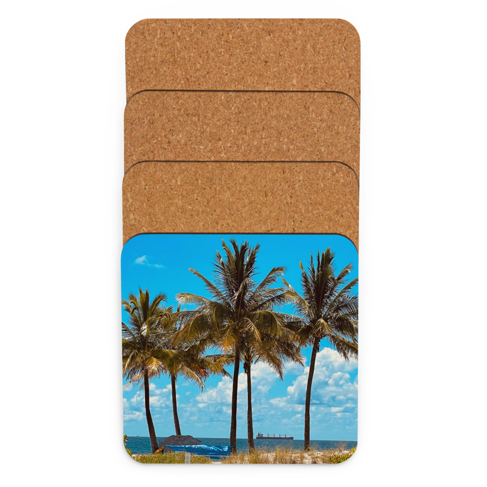 Cork-back coaster - Coconut Trees on the Beach