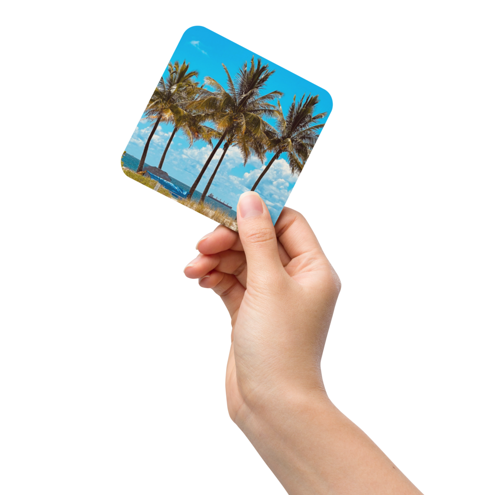 Cork-back coaster - Coconut Trees on the Beach