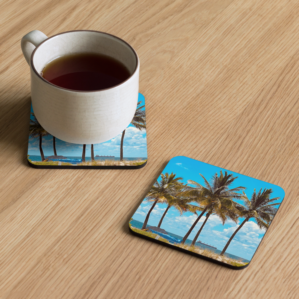 Cork-back coaster - Coconut Trees on the Beach