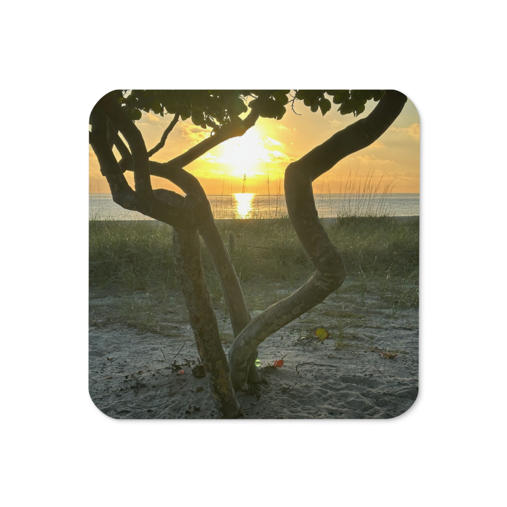 Cork-back coaster - Sunrise Tree Trunk Framed