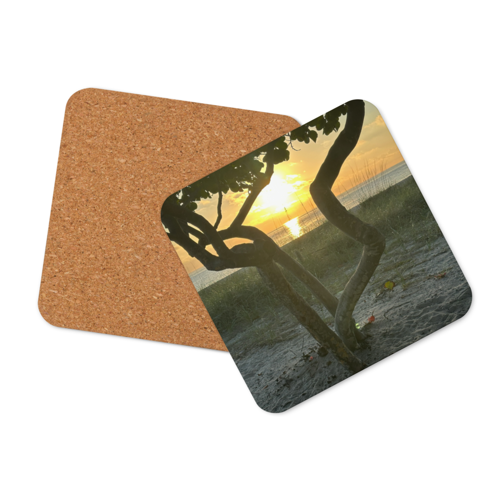 Cork-back coaster - Sunrise Tree Trunk Framed