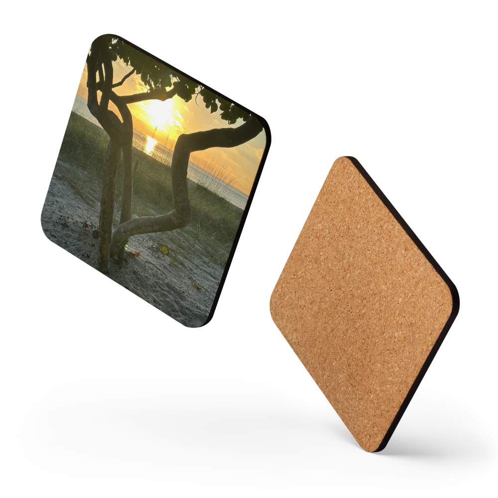 Cork-back coaster - Sunrise Tree Trunk Framed