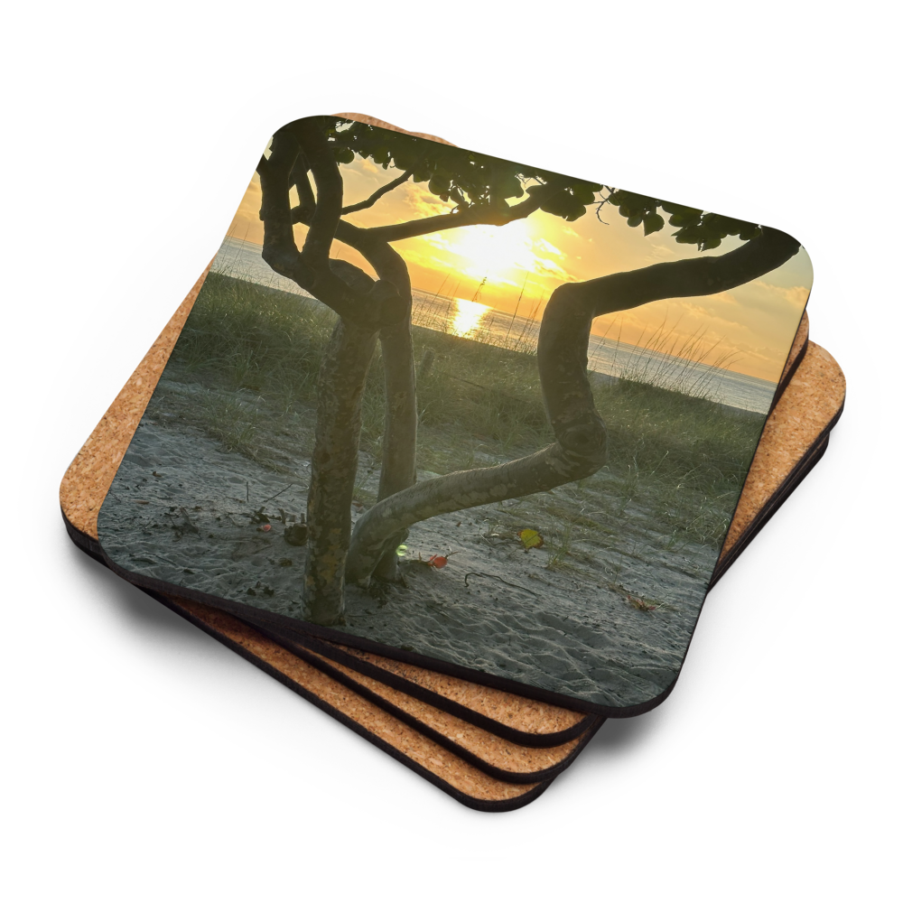 Cork-back coaster - Sunrise Tree Trunk Framed