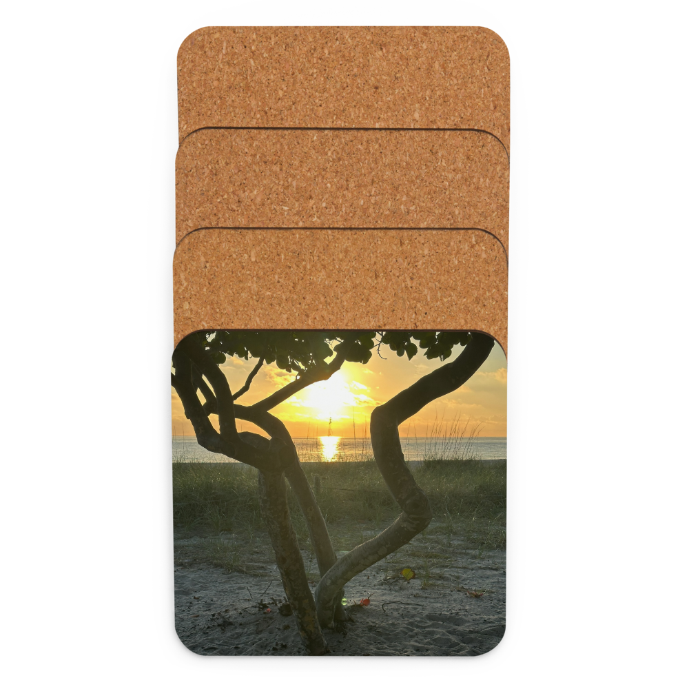 Cork-back coaster - Sunrise Tree Trunk Framed