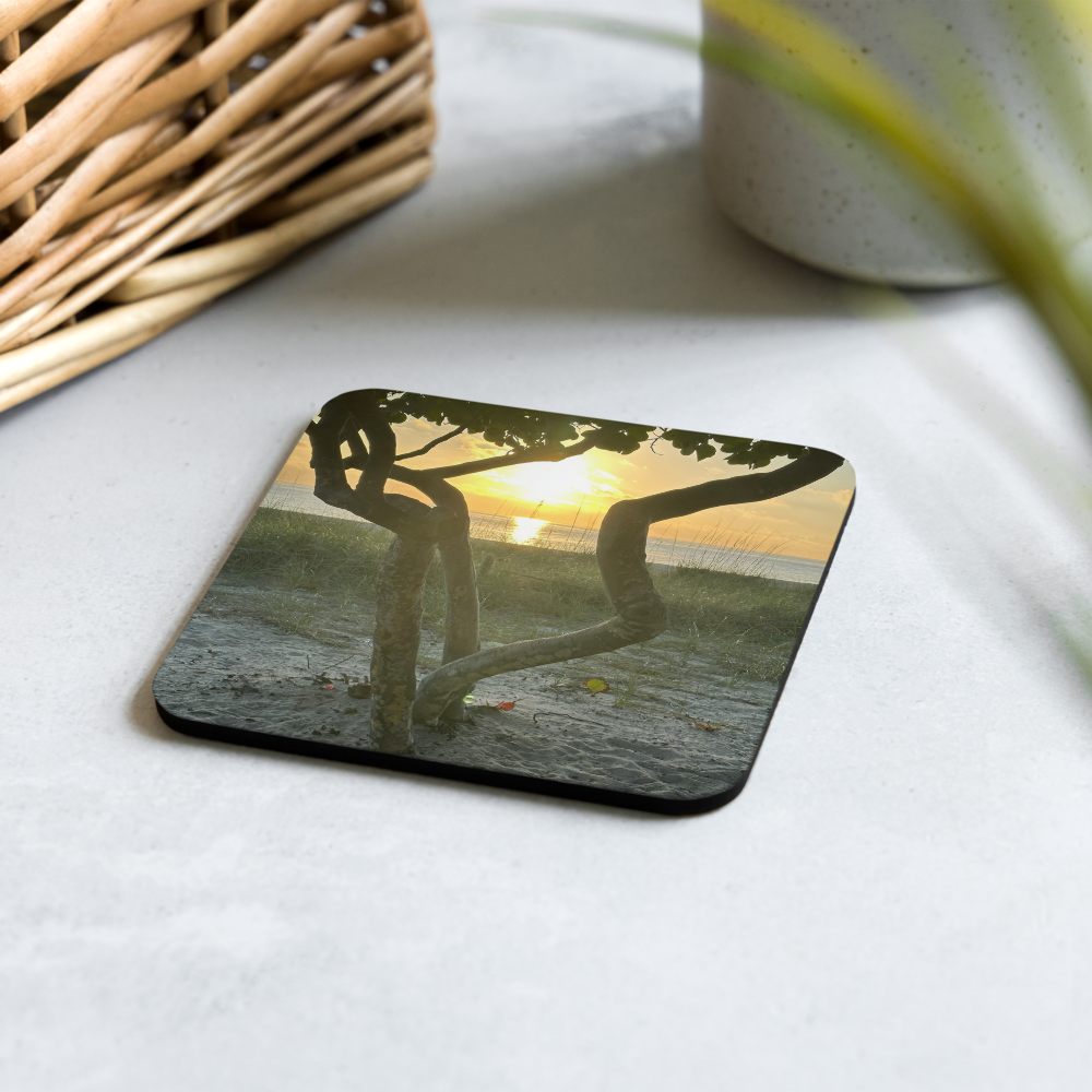 Cork-back coaster - Sunrise Tree Trunk Framed