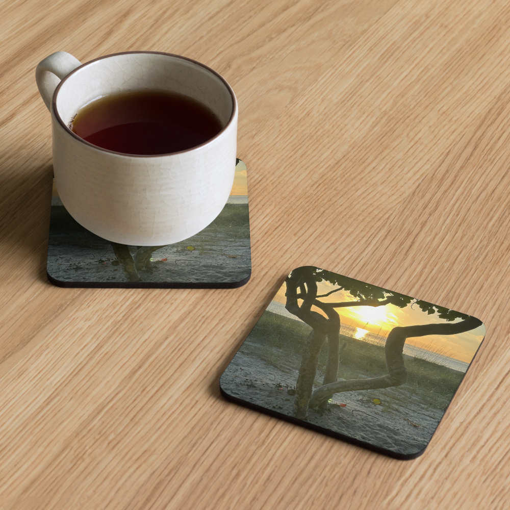 Cork-back coaster - Sunrise Tree Trunk Framed