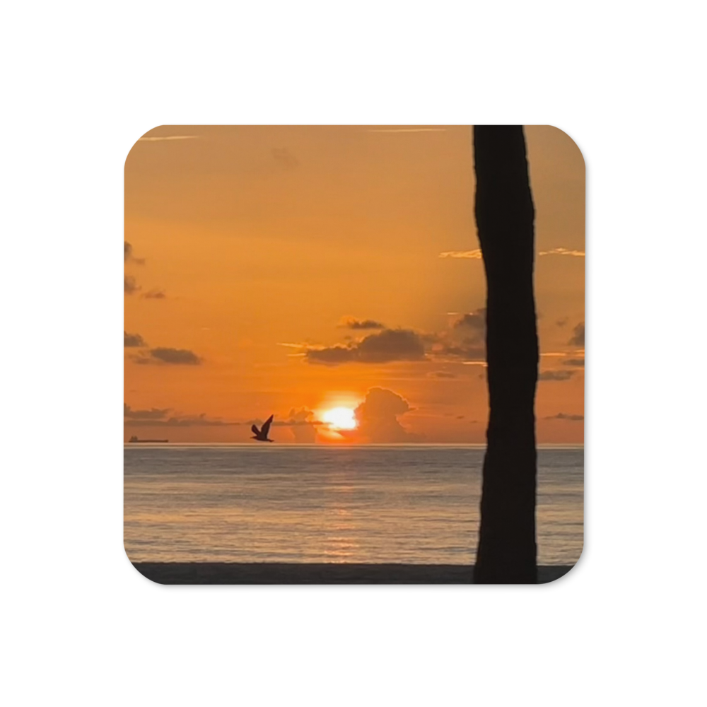 Cork-back coaster - Seagull, Sunrise & a Coconut Palm