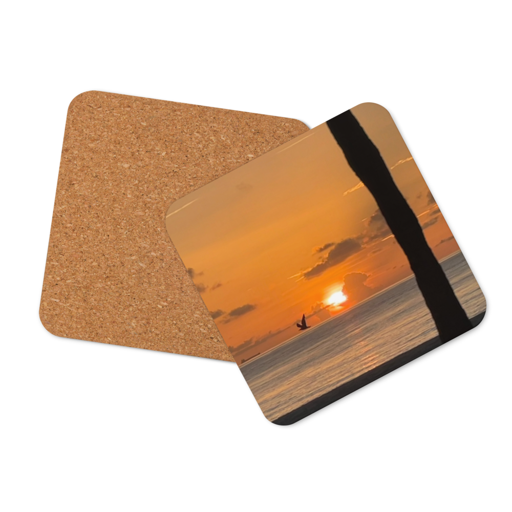 Cork-back coaster - Seagull, Sunrise & a Coconut Palm