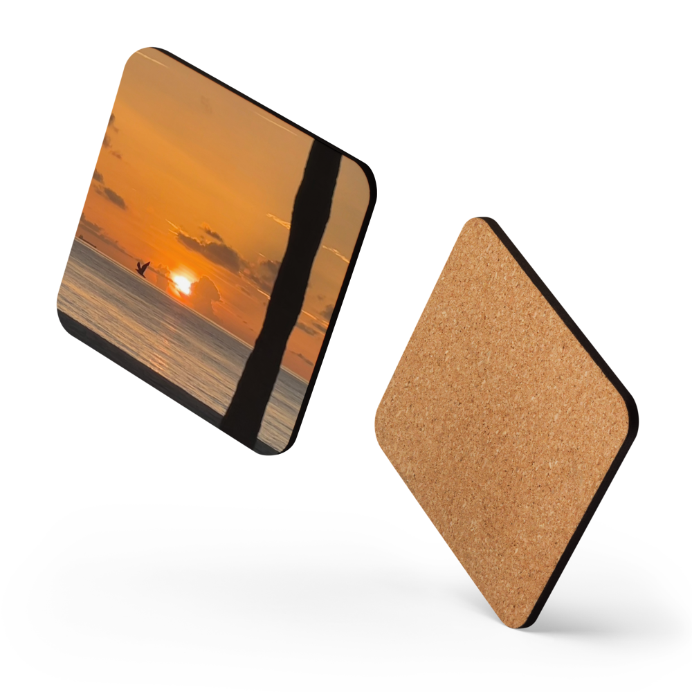 Cork-back coaster - Seagull, Sunrise & a Coconut Palm