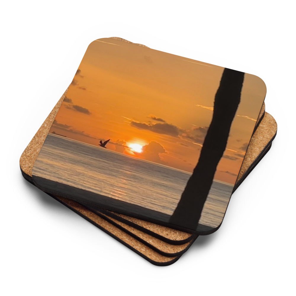 Cork-back coaster - Seagull, Sunrise & a Coconut Palm