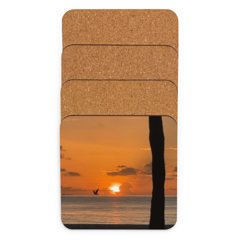 Cork-back coaster - Seagull, Sunrise & a Coconut Palm