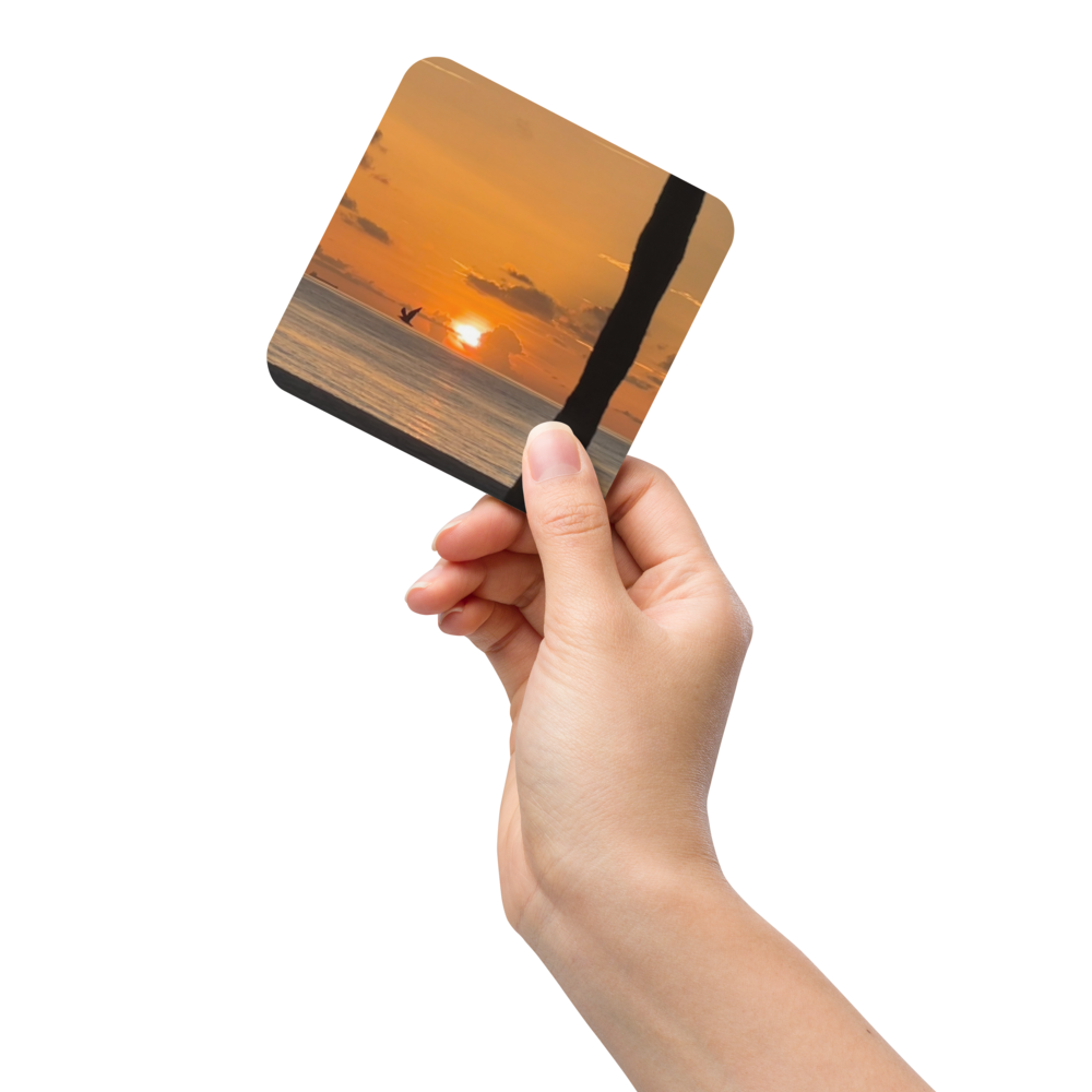 Cork-back coaster - Seagull, Sunrise & a Coconut Palm