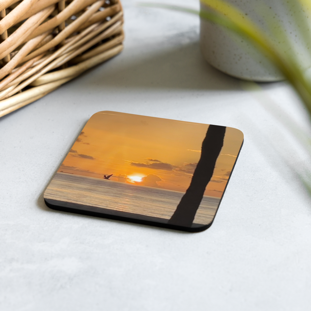 Cork-back coaster - Seagull, Sunrise & a Coconut Palm