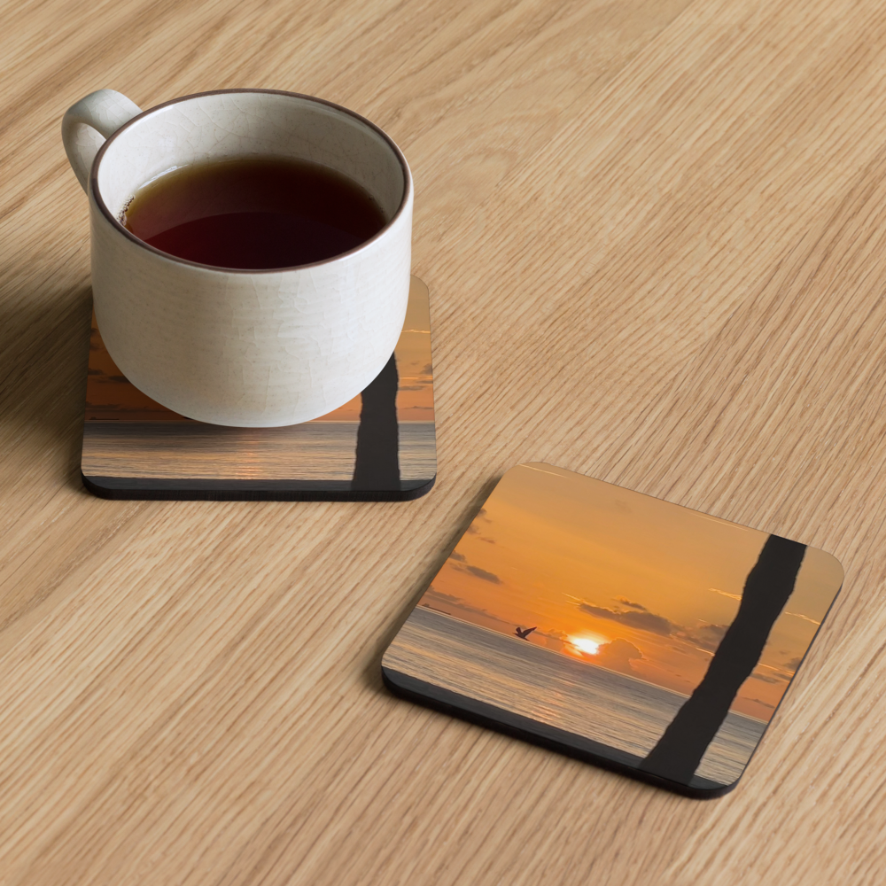 Cork-back coaster - Seagull, Sunrise & a Coconut Palm