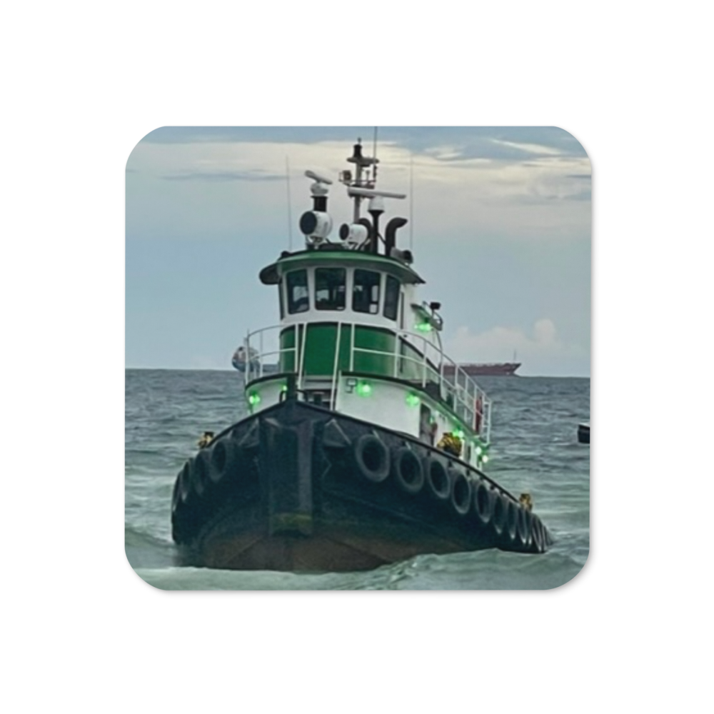 Cork-back coaster - Tugboat Stranded on the Beach