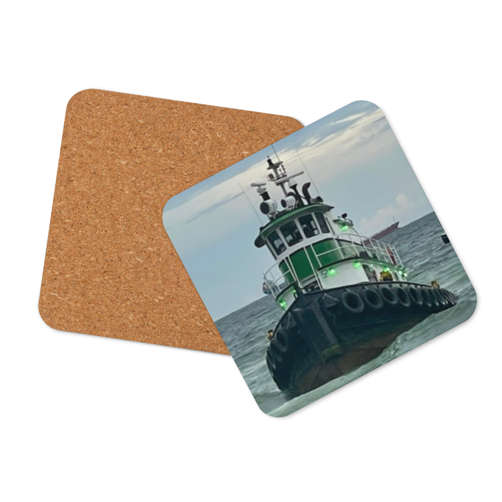 Cork-back coaster - Tugboat Stranded on the Beach