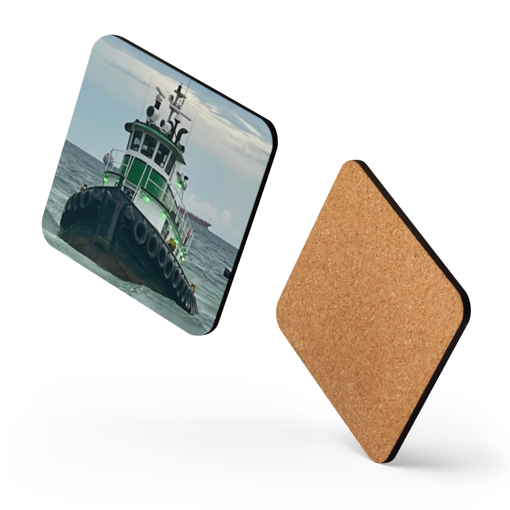 Cork-back coaster - Tugboat Stranded on the Beach